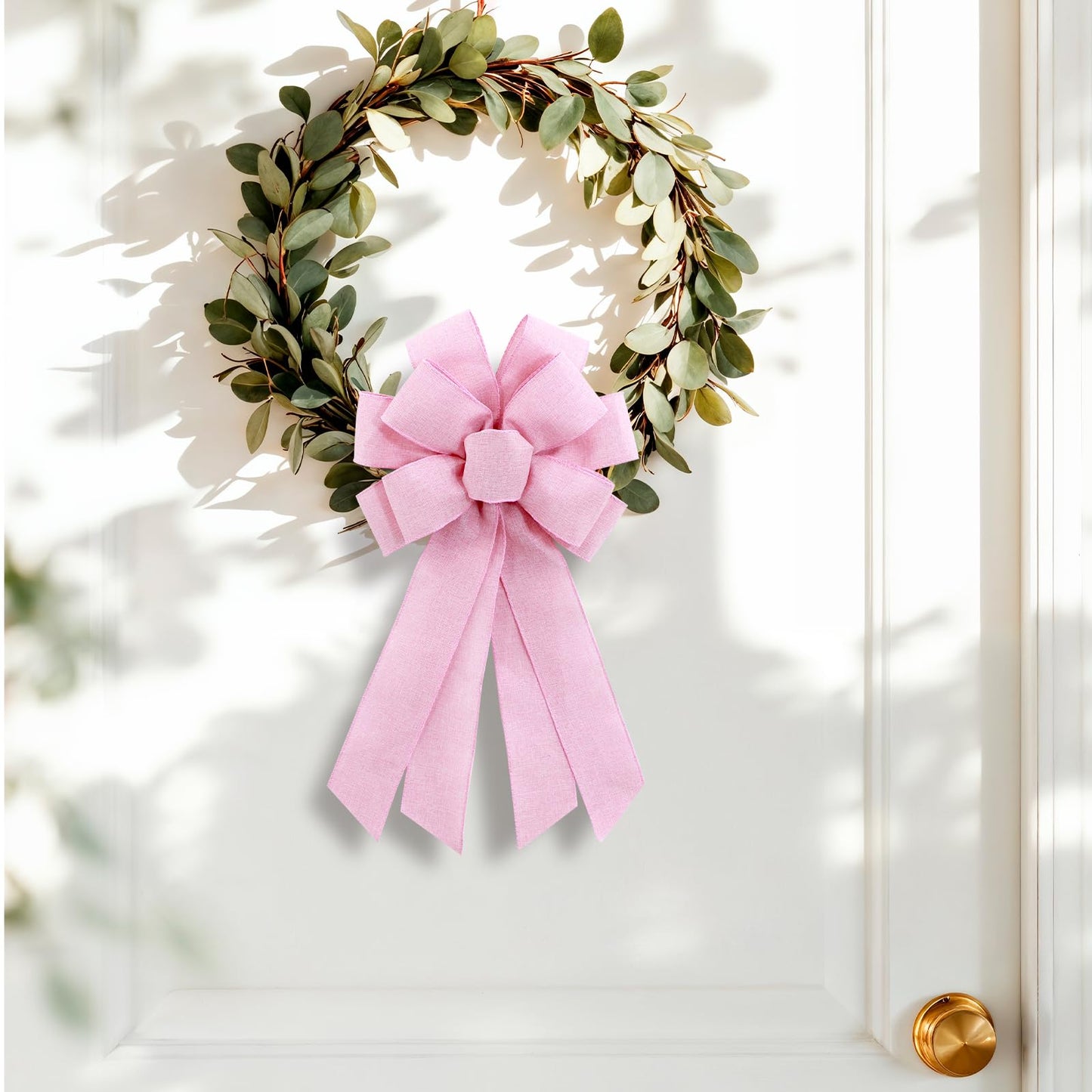 chmacura Light Pink Burlap Wreath Bow 20 x 11 Inches Easter Bows Baby Shower Farmhouse Ribbon Bow Tree Ornament for Home Front Door Decorations