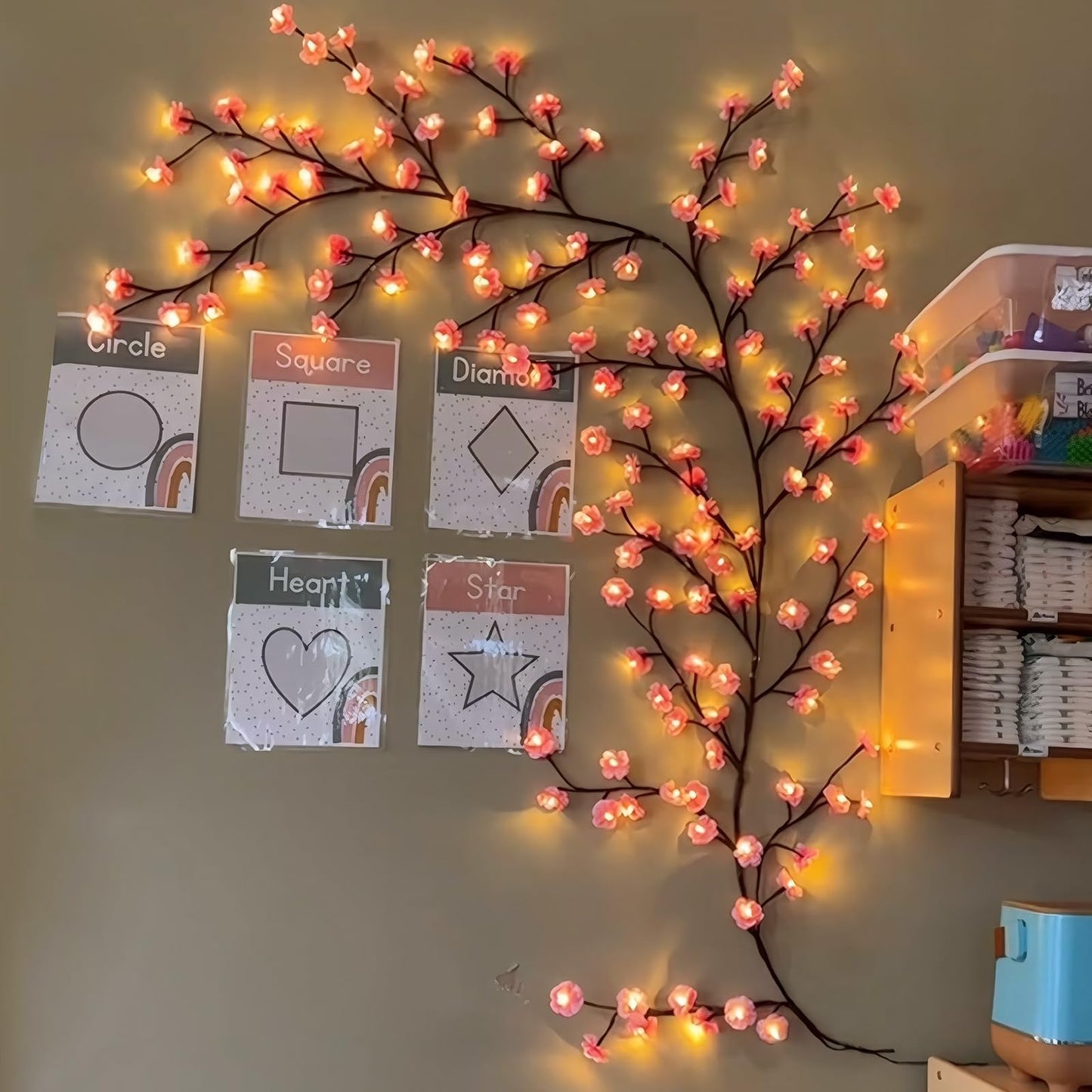 Cherry LED Tree Branch Lights for Wall, Cherry Blossom Willow Vine Twig Decor Garland with 48 LED Lights and Remote,8 Lighting Modes,Christmas Decorations Indoor for Home Wall Door Window (47inch)