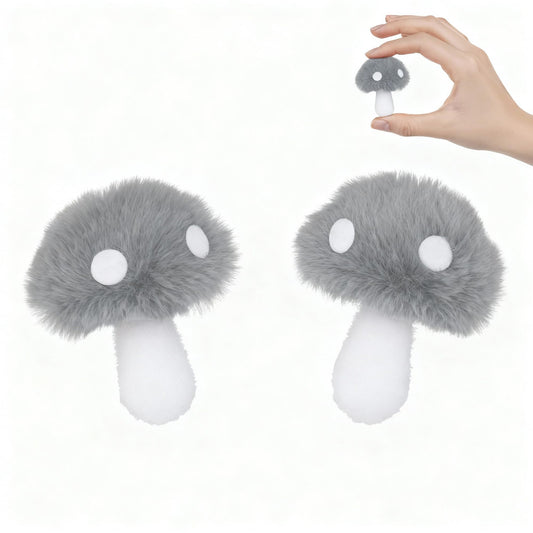 Mini Mushroom Decor, 2 PCS Fuzzy Plush Hanging Ornaments, Cute Stuff for Christmas Decoration & Home Decor, Small Bag Charm & Car Mirror Accessory, Cozy Idea (Gray)