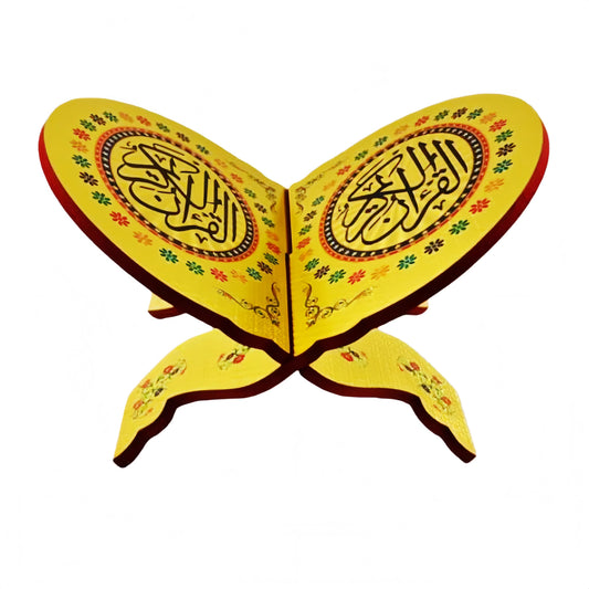 KYMY Muslim Quran Rehal Book Stand – Foldable Wooden Carved Quran Reading Holder for Al-Quran, Koran, Bible Books, Islamic Prayer Book Stand for Ramadan & Eid Decor