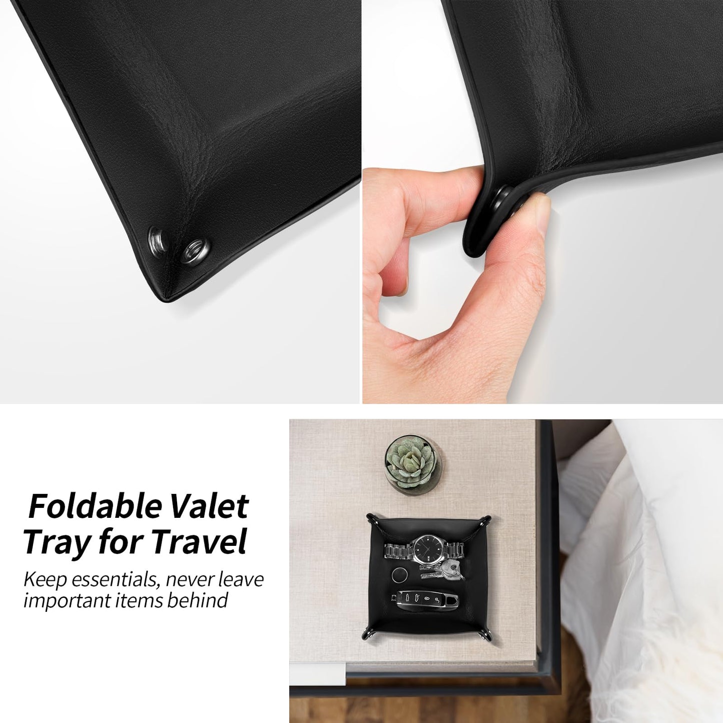 Carbon Zone Valet Tray Organizer with Carbon Fiber Style Texture, Foldable Catchall Tray for Keys, Wallet & Everyday Essentials(Black-Small)