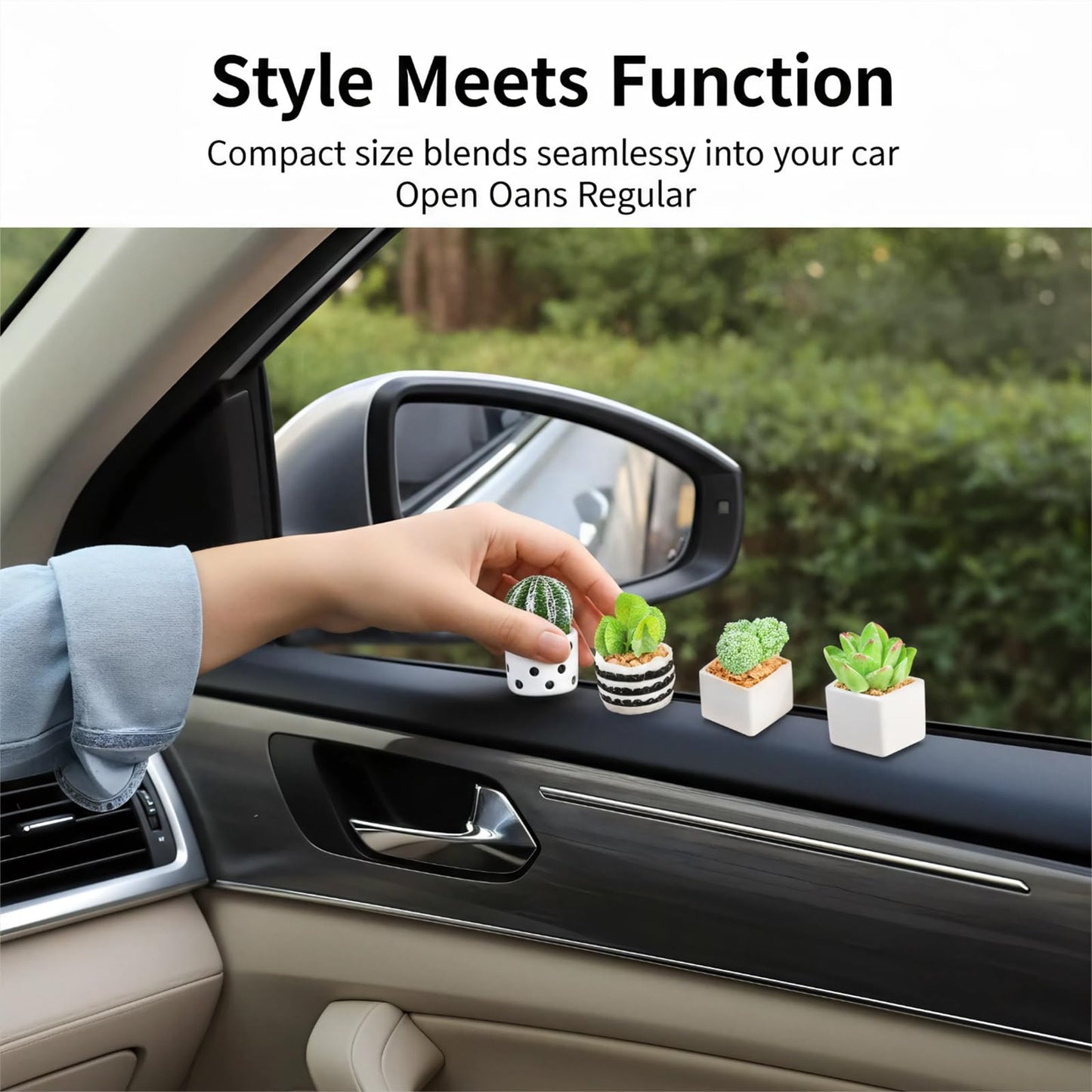 Mini Plants for Car Dashboard Decor – Unbreakable Resin Cute Car Accessories Gift for Women, Mini Planter Pots for Rearview Mirror, Center Screen & Air Vent (4-Pack)