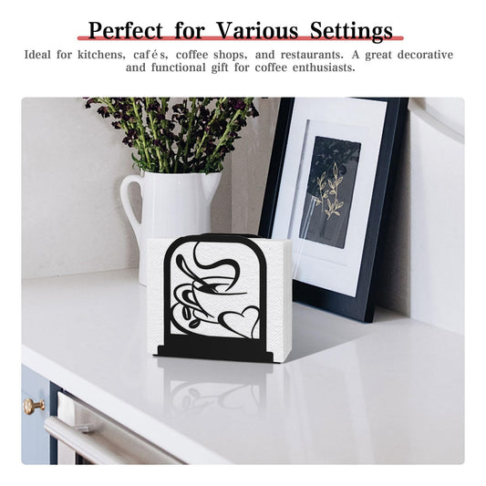 Modern Standing Napkin Holder for table, Black Metal Napkin Dispenser, Coffee time Theme Style Napkin Holder, Suitable for Kitchen, Coffee Shop, Dining Room