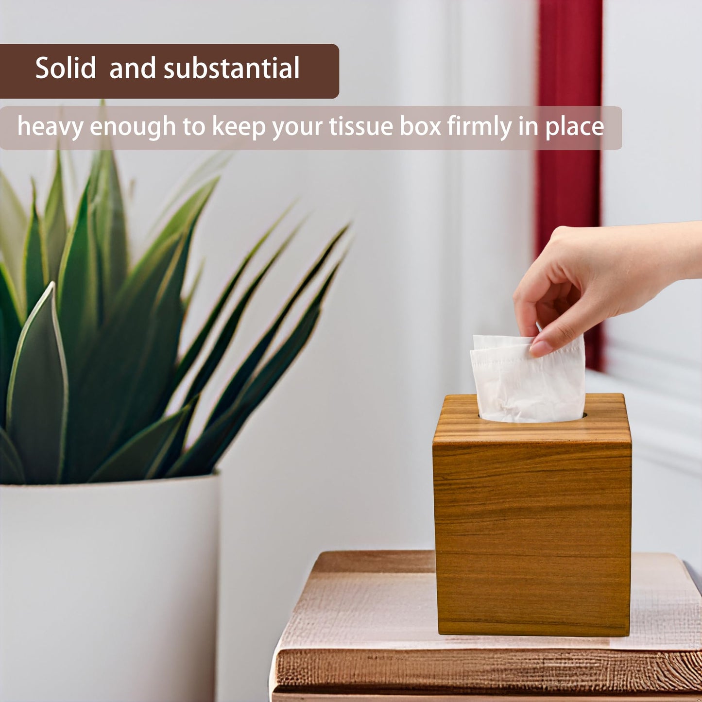 Chicvilla Tissue Box Cover Square, Teak Wood Tissue Box Holder with Slide-Out Bottom, Wooden Tissue Box Cover Cube for Bathroom, Bedroom, Dinner Table, 5.5 x 5.5 x 6.1 inches