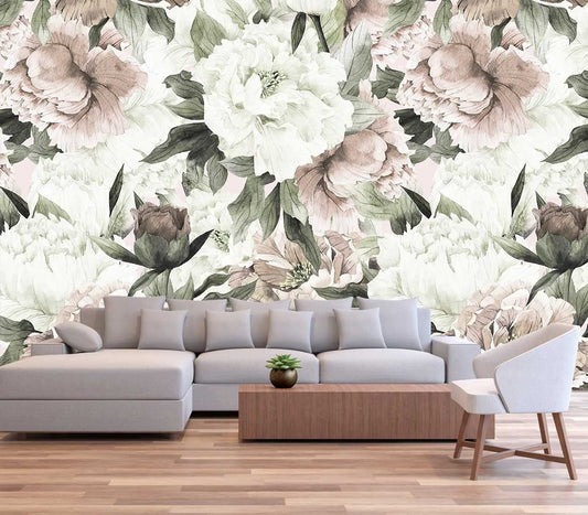 Reyhui Roses and Banana Leaves Wall Mural Wallpaper for Bedroom and Living Room(Not Self-Adhesive)