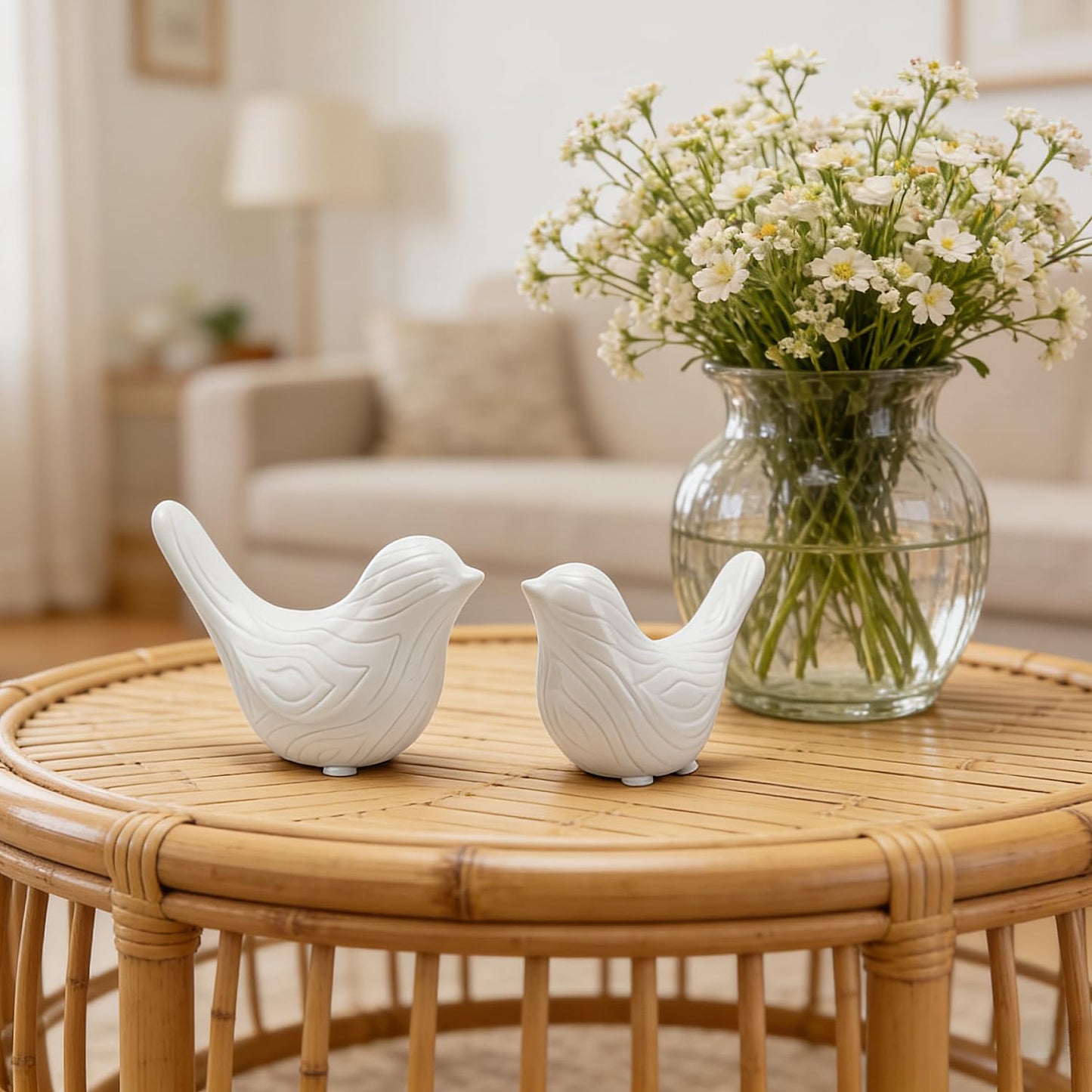 FANTESTICRYAN Set of 2 Small Ceramic Birds Statue, Home Decor Modern Style Animal Sculptures, Decorative Figurine Ornaments for Office Desktop, Bookshelf, Coffee Table, Bedroom, Living Room, Cabinets