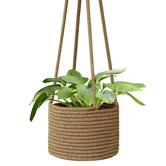 Flexzion Macrame Plant Hanger Basket for Indoor Plants - 8 Inch Jute Rope Planter Pot Cover, Woven Hanging Plant Holder Up to 7 Inch Pots, Boho Hanging Planters Home Decor Storage Organizer (Brown)