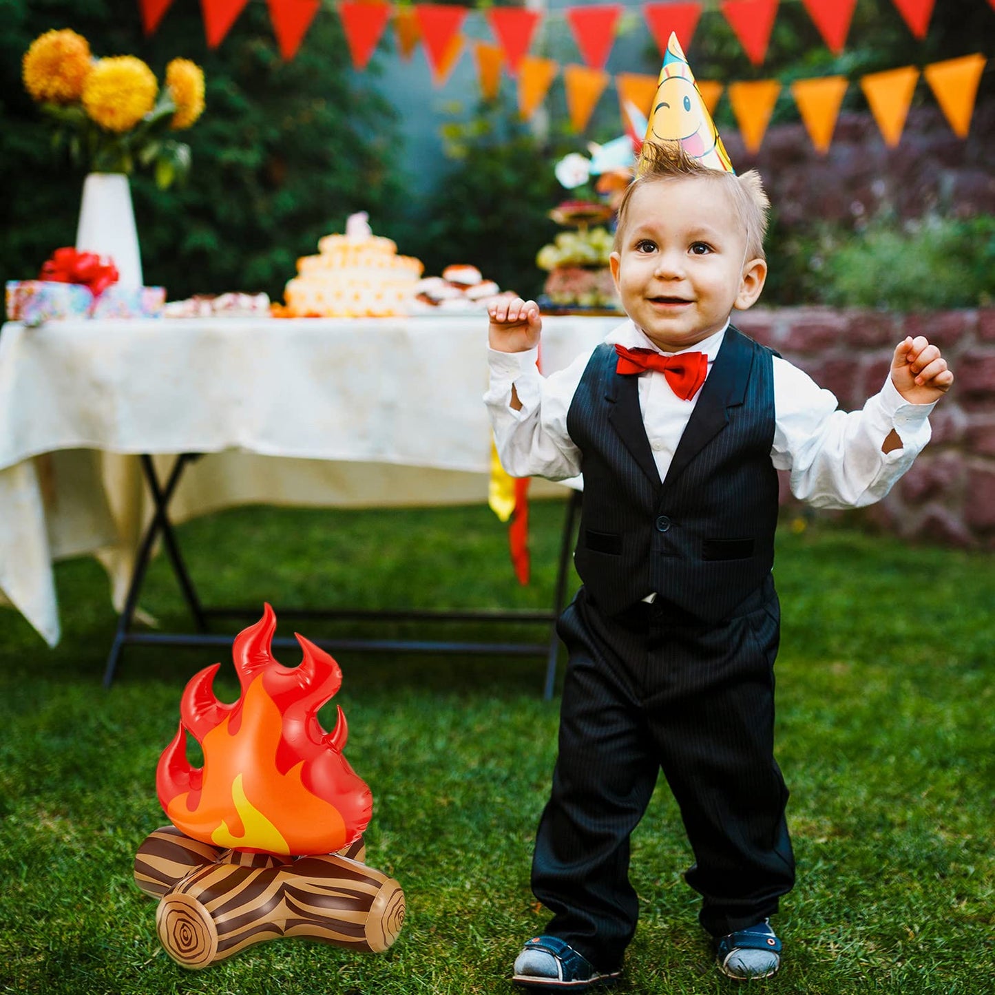 Sumind 2 Pieces Inflatable Fake Campfire Camping Props Bonfire Party Decor Campfire Party Decorations Artificial Flame for Indoor Camping Overnight and Scene Setting