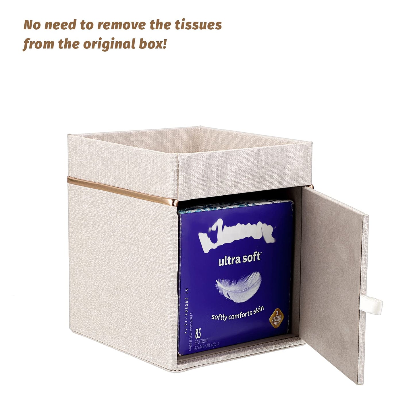 Sumnacon Linen Square Tissue Box Cover - Decorative Cube Tissue Box Holder with Tray, Stylish Tissue Box for Bathroom Toilet Tank Vanity Dresser Table Office Bar Restaurant, Beige