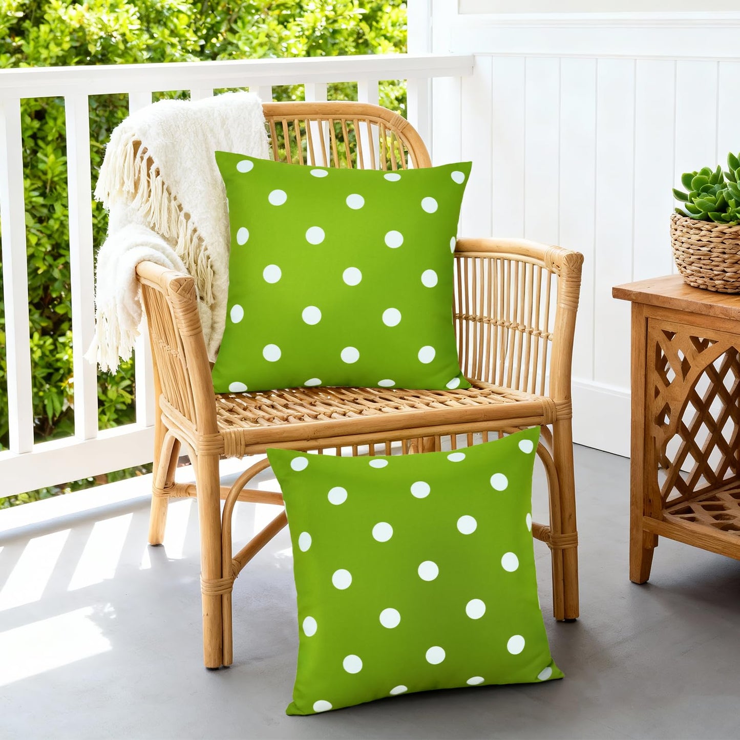 Poise3EHome Outdoor Throw Pillow Covers Set of 2 Water Repellent Decorative Pillow Covers for Living Room, Couch, Patio, Spring, Summer,18X18 Inches, Green Polka Dot