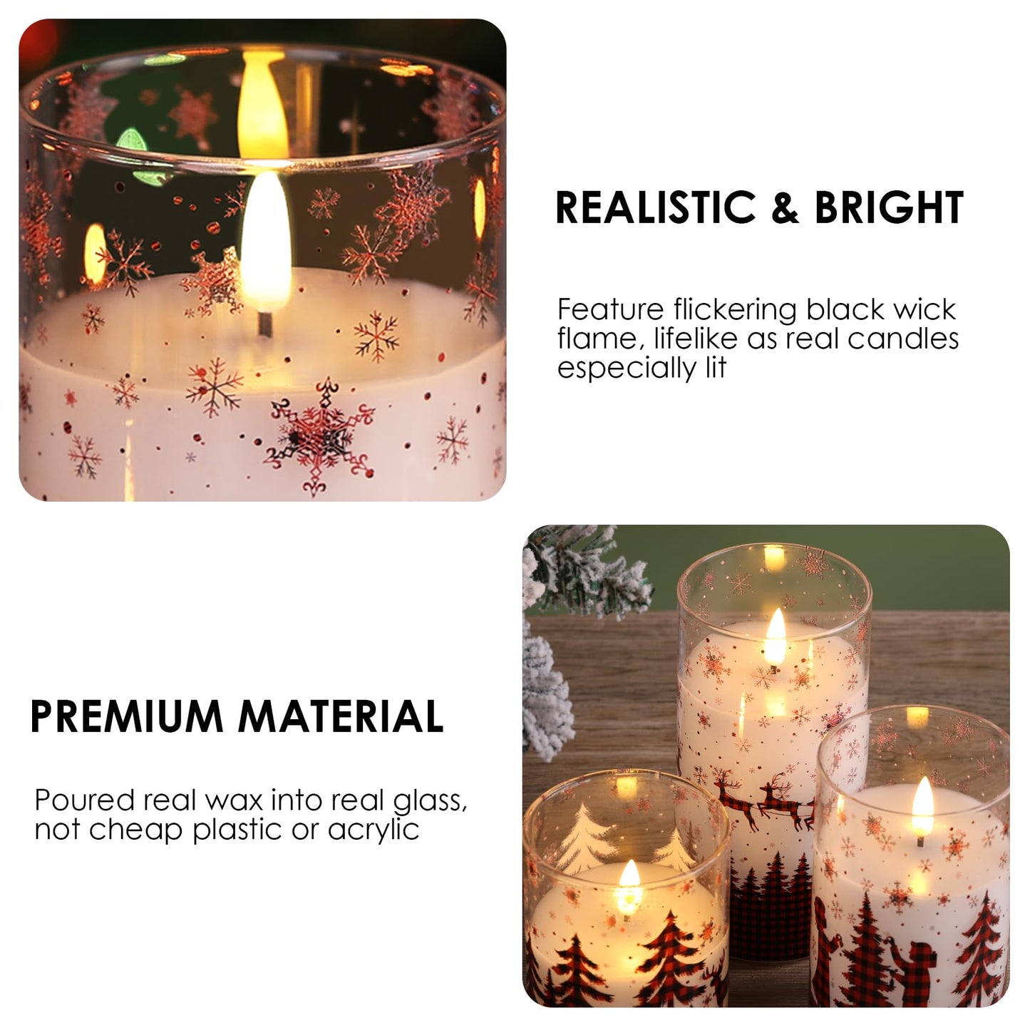 Eywamage Christmas Flameless Pillar Candles with Remote, Red Buffalo Plaid Table Decor, Flickering LED Pillar Candles Set of 3