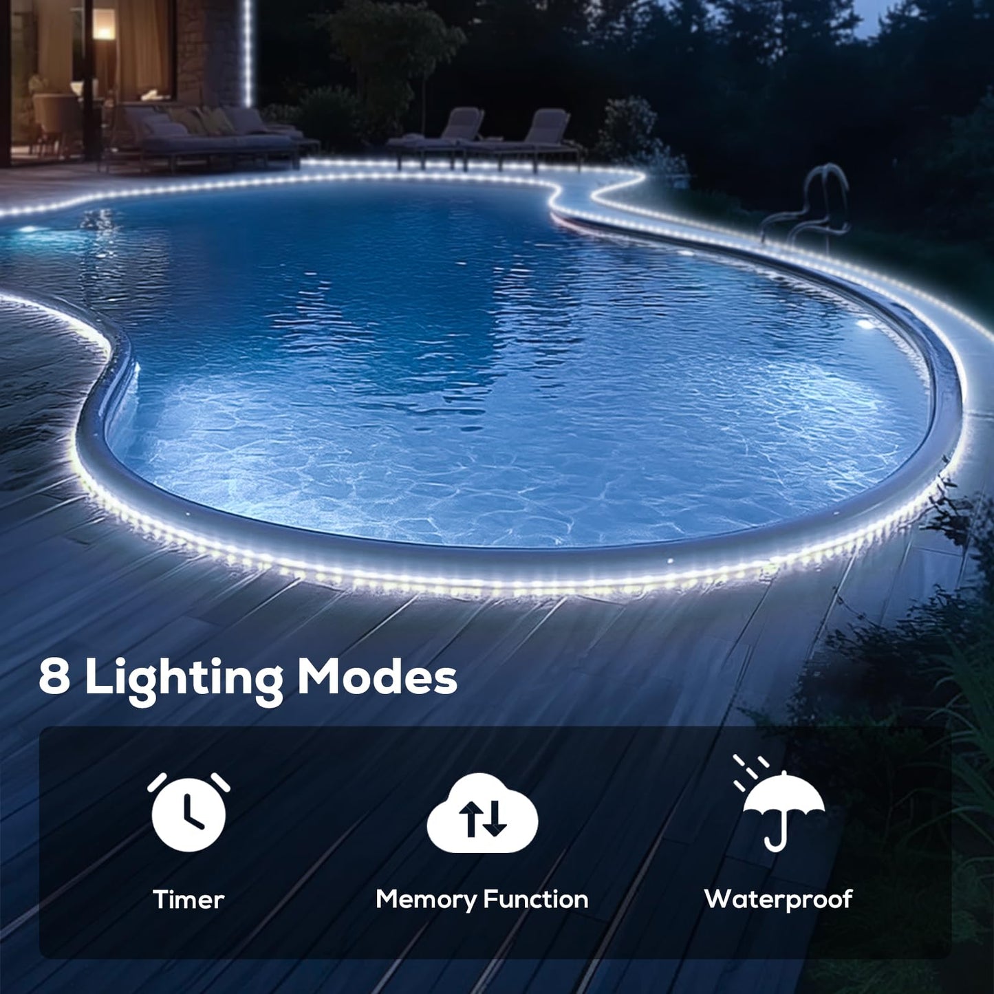 Soiarllt 100Ft 720 LED Rope Lights Outdoor Waterproof with Remote, 8 Modes and 4 Brightness Rope Lights for Outside, Garden, Patio, Pool, Bedroom, Party, Indoor Outdoor Decoration (Cool White)