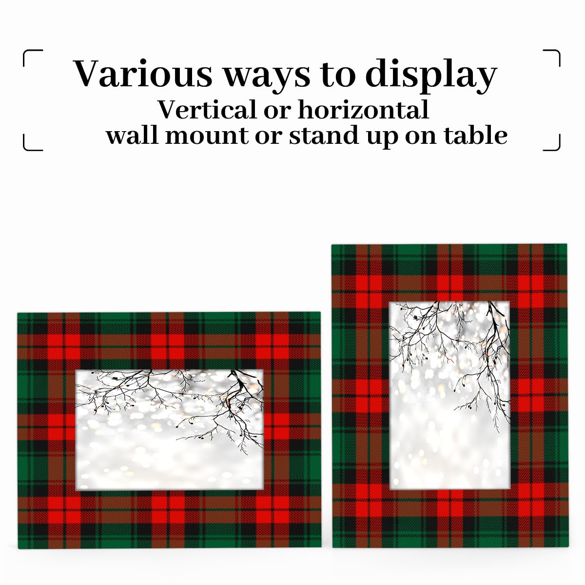 POFATO Christmas Plaid Pattern 5x7 Picture Frame Wooden Picture Frames for Wall Hanging & Tabletop Decor Display 5x7 or 5x5 Picture Collage Family Weddings Christmas Photo Frame for Gift
