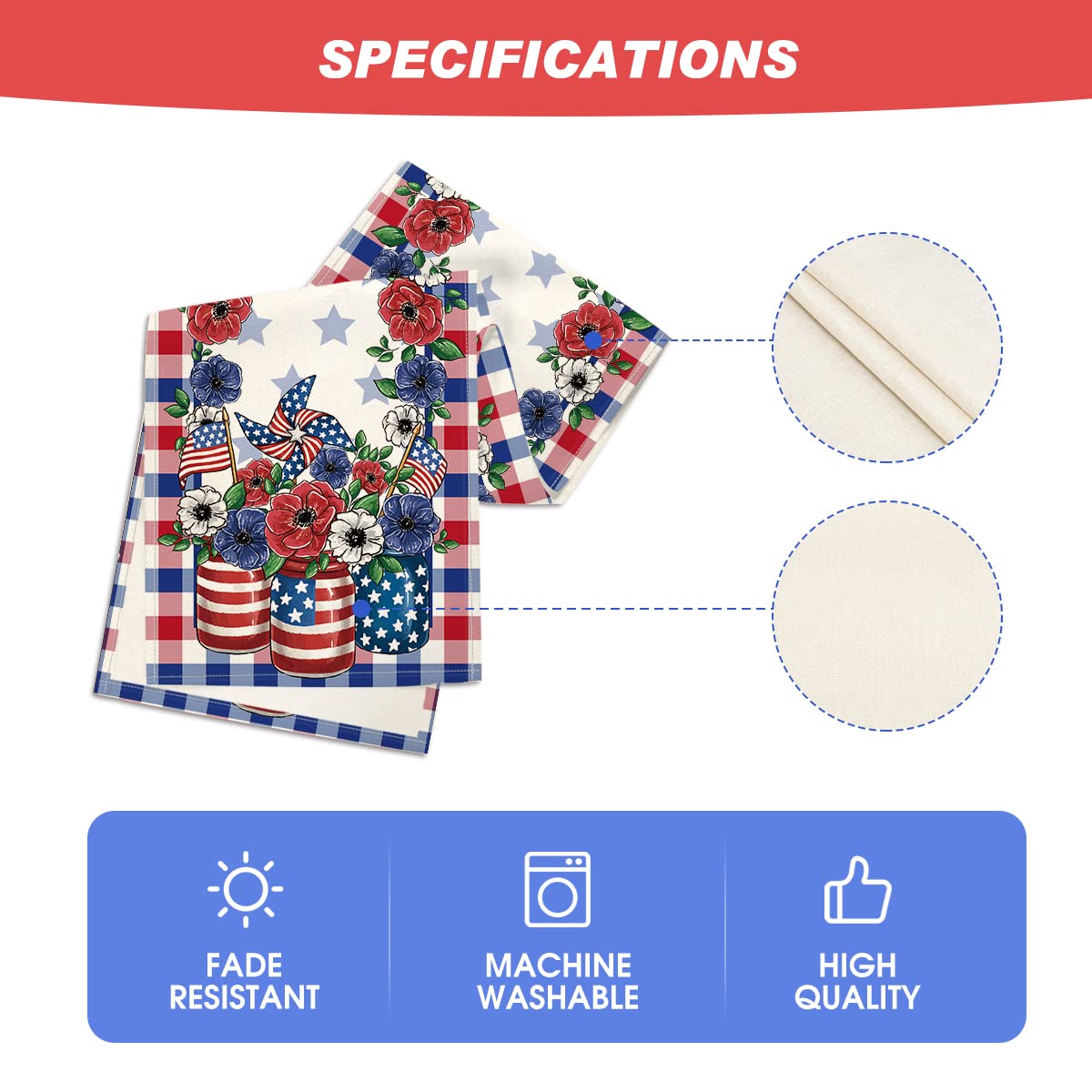 Artoid Mode Buffalo Plaid Vases Flowers Patriotic Memorial Day 4th of July Table Runner, Independence Day Holiday Kitchen Dining Table Decor for Home Party Decoration 13 x 72 Inch