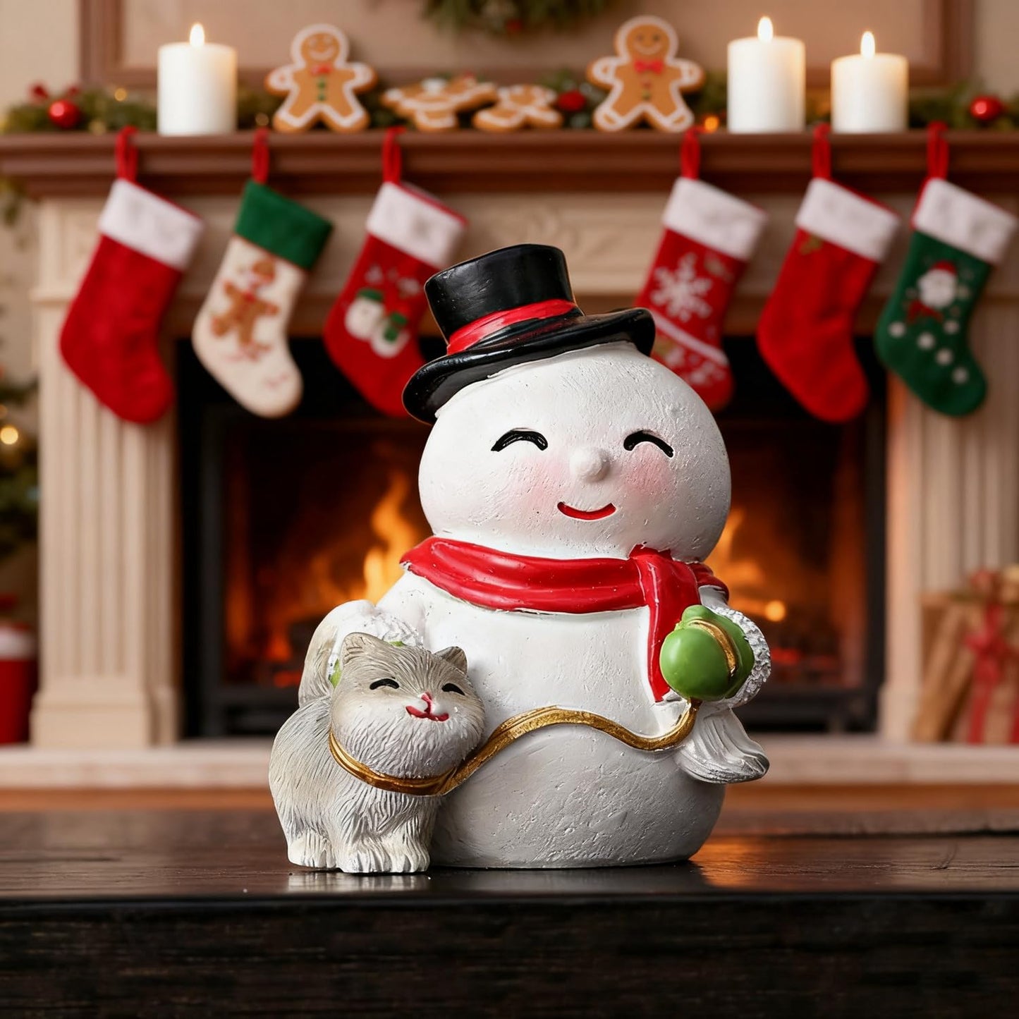 Christmas Statue Decorative Xmas Cute Snowman Figurine Holiday Present Atificial Stone Cartoon Snowman Figurine Christmas Desktop Ornaments for Home Desk Dining Table Bookshelf Display Decorations
