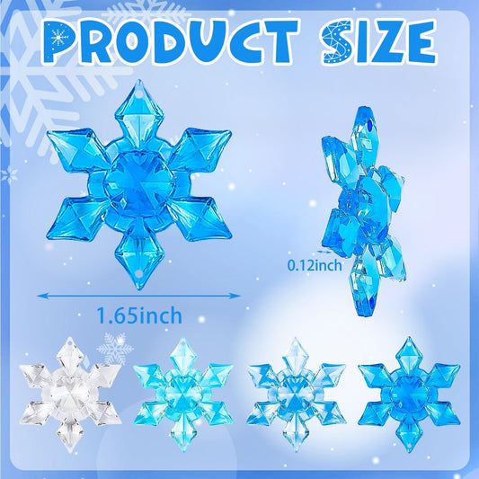 BOARDFEB 60Pcs Christmas Acrylic Snowflake Ornaments, Winter 3D Translucent Snowflake Hanging Ornaments for Tree Crystal Pendants with Rope for Holiday Party DIY Decor (Blue 43mm)