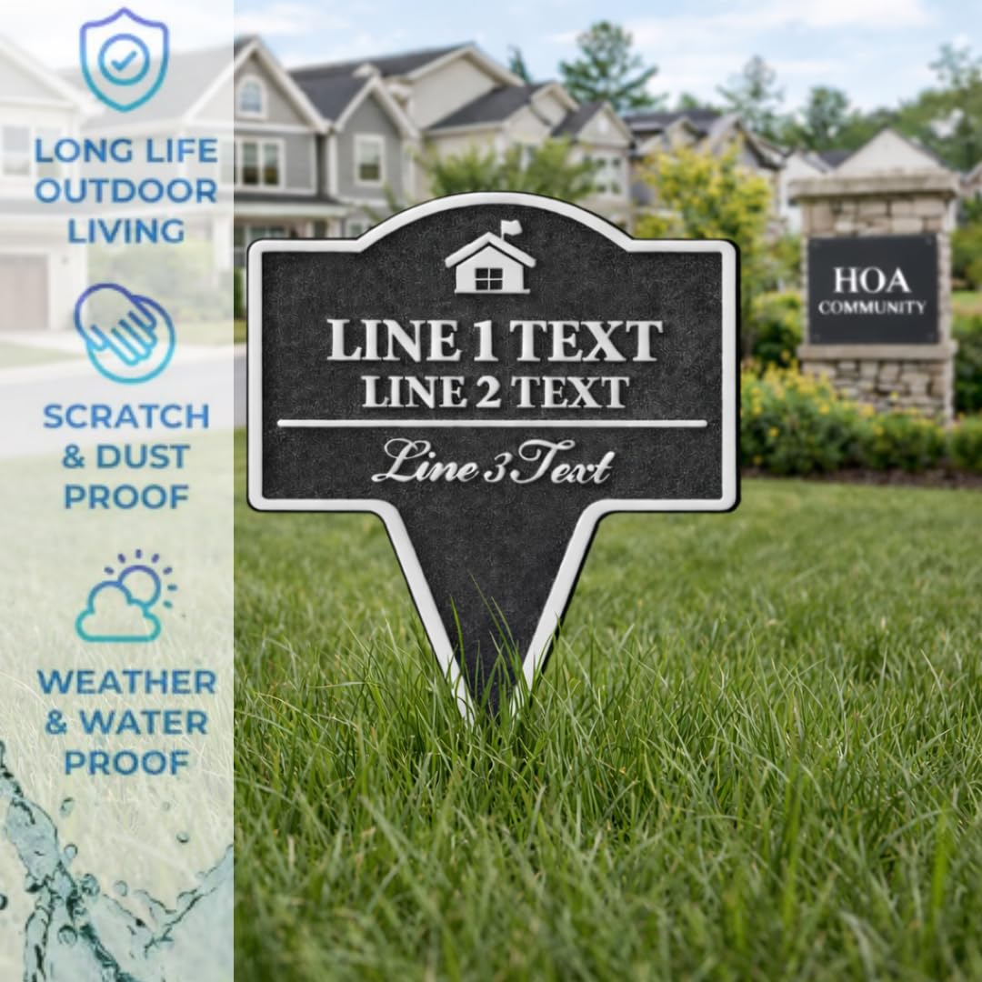 Custom Yard Stake Sign for HOA, Personalized Inground Sign For Outdoor Use, 8x10 Inches, 10x12 Inches, 11x13 Inches, 3D PETG, All-Weather, Non-Rusting, Made in USA
