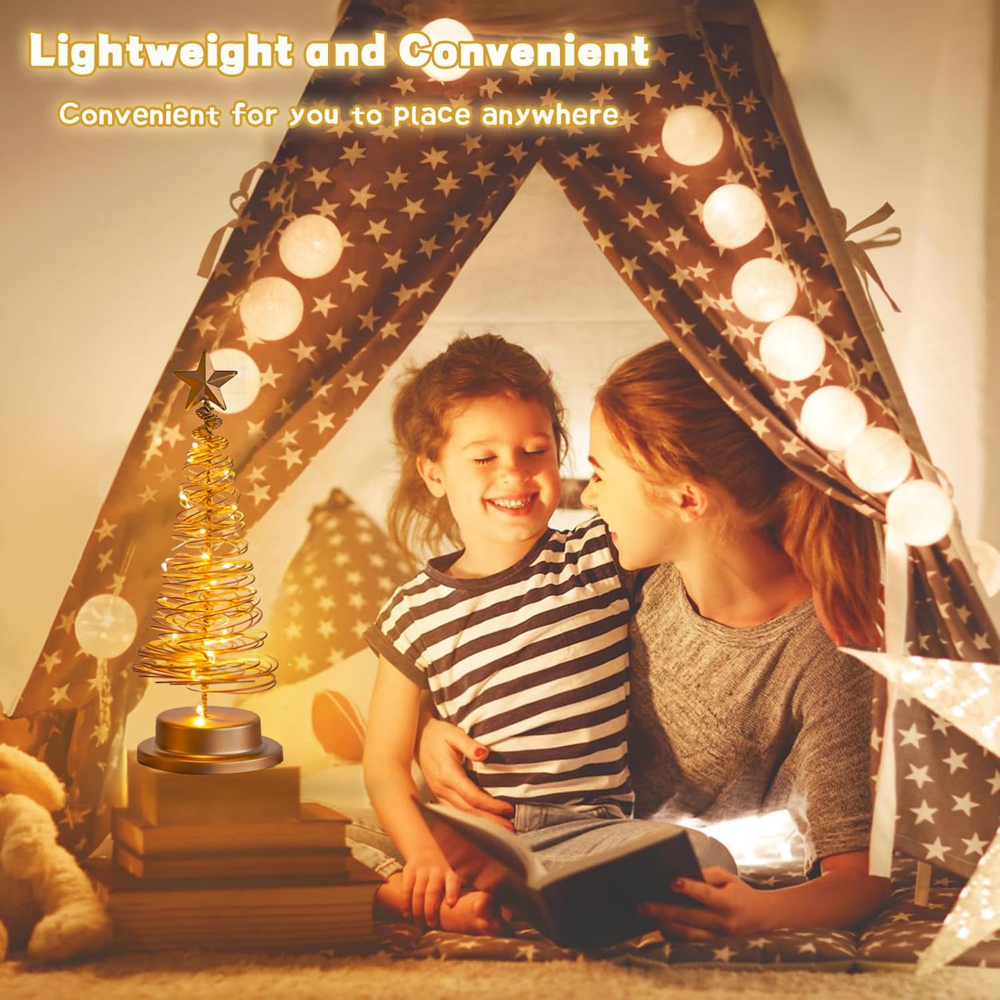 Christmas Tree Table Lamp, LED Christmas Spiral Night Light with Glittering Star, Battery Operated Table Decoration Light for Indoor Outdoor Restaurant Commercial Event Xmas Night (White)