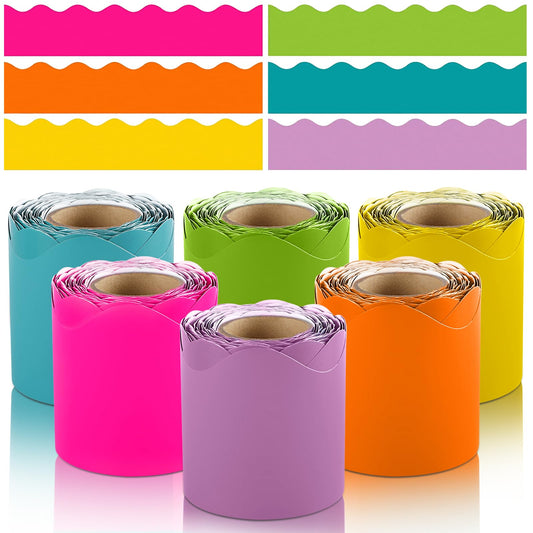 LightYourMemory 6 Rolls 198 Ft Bulletin Board Borders for Classroom, Paper Roll Scalloped Classroom Borders, Colorful Decoration Border Decor,Home Decor,Party