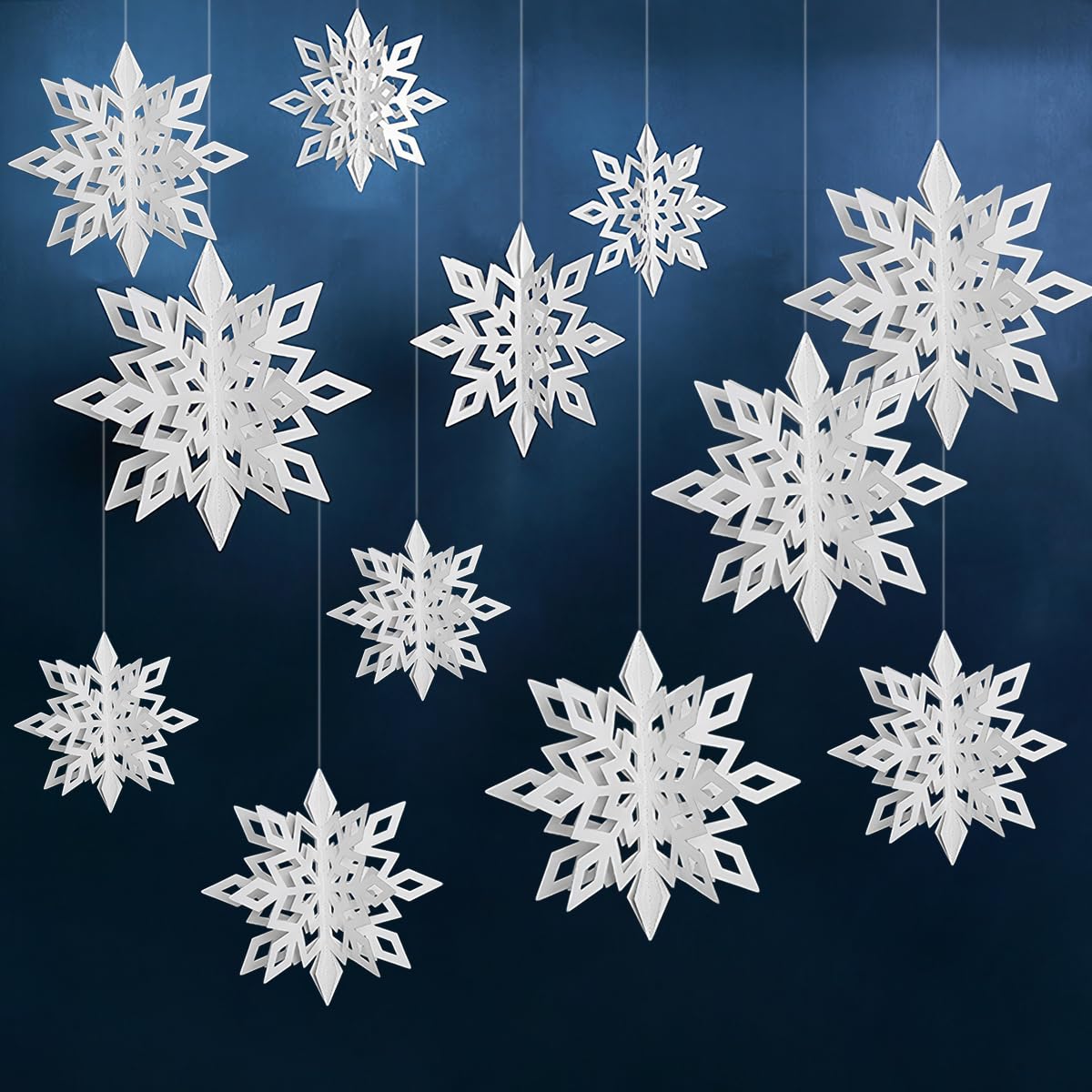 Snowflake Hanging Decorations - 3D Large Snowflakes Paper Hanging Garland for Christmas Winter Wonderland Holiday New Year Party Home Decoration 12PCS (White)