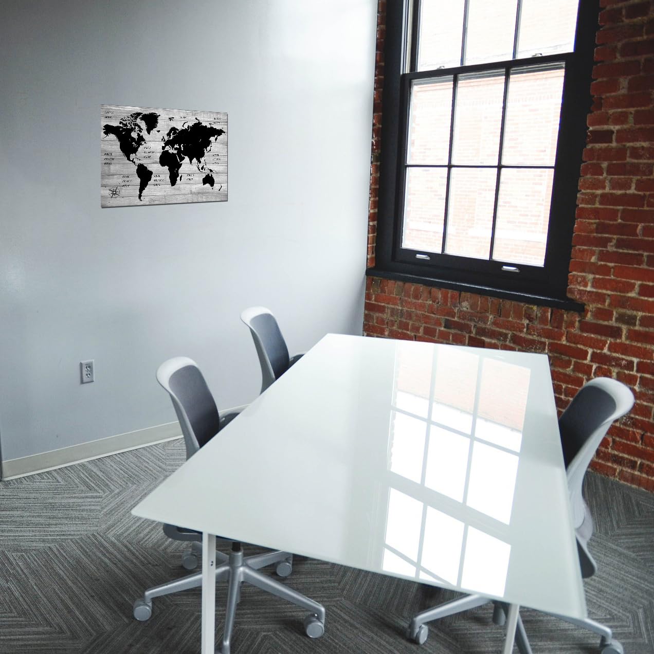 TAOMI World Map Wood Grain Grey Wall Art Black and White Artwork for Office Home Bedroom Decoration Map of the World Canvas Classroom Living Room Wall Décor Frame 12x16inch