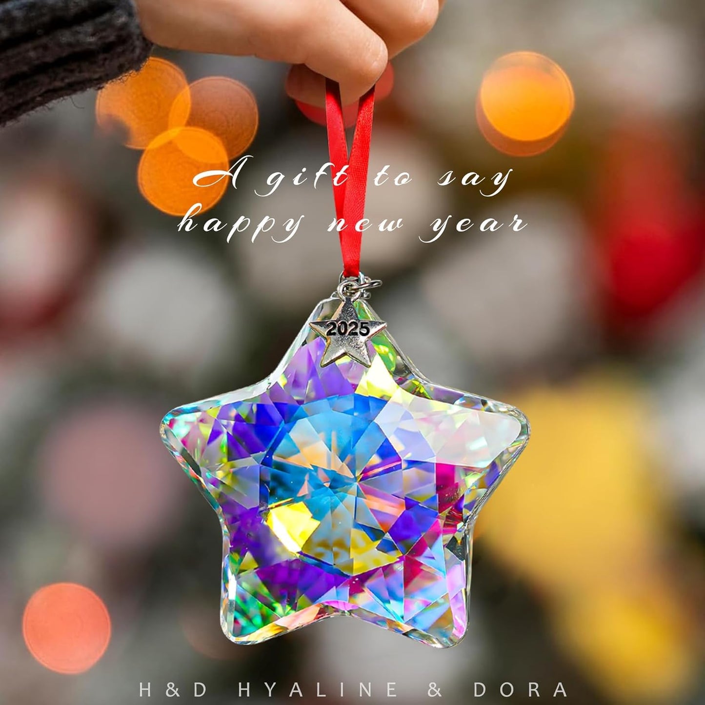H&D HYALINE & DORA Glass Hanging Ornaments Crystal Star Set of 3 Star Christmas Tree Ornaments Crystal Sun Catcher Hanging for Christmas Party Decor