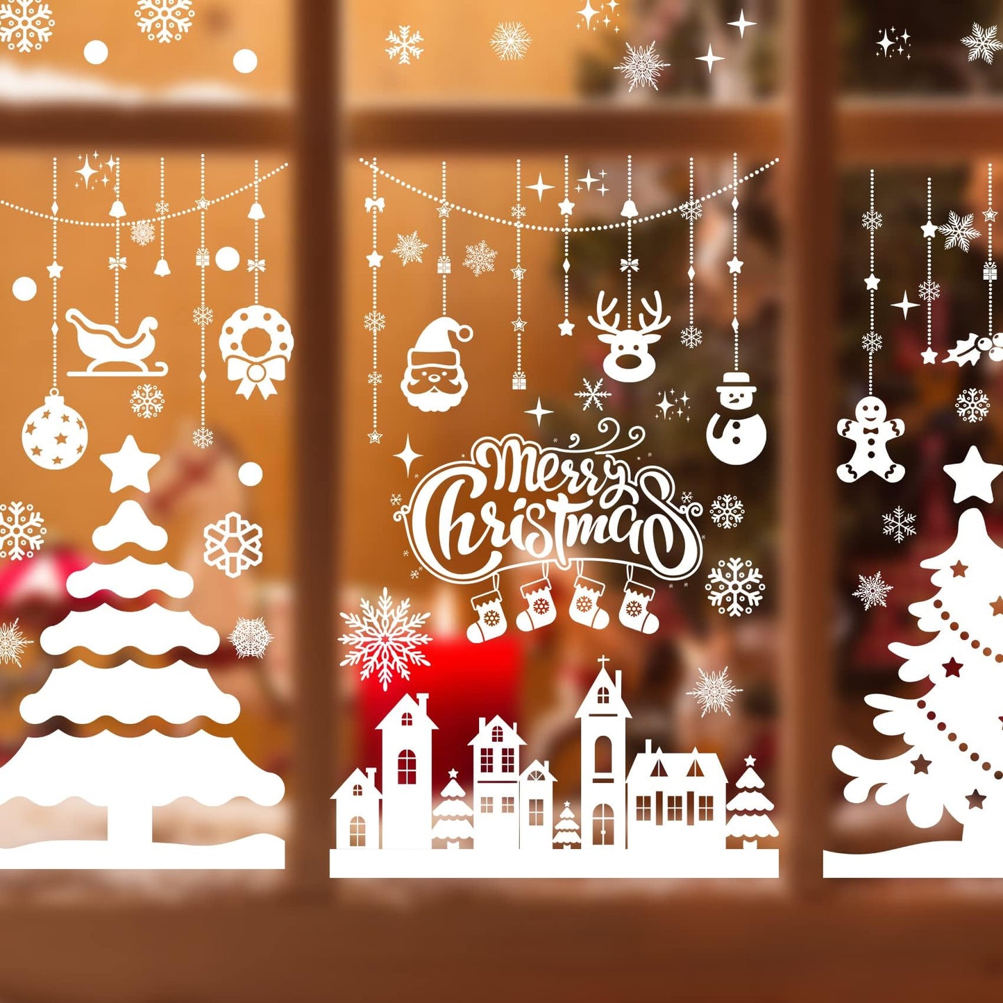 MISS FANTASY Christmas Window Clings Decorations, 10 Sheets Merry Christmas Scene Window Stickers for Glass Window Snowflakes Decals White Winter Snow Scene Xmas Decorations for Home Indoor