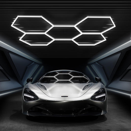 FERUERW Hexagon Garage Lights, High Brightness 168W 6500K 18480Lumens Honeycomb Hexagon Led Garage Light 5 Grid for Garage, Auto Beauty Shop, Car Detailing Shop, Workshop