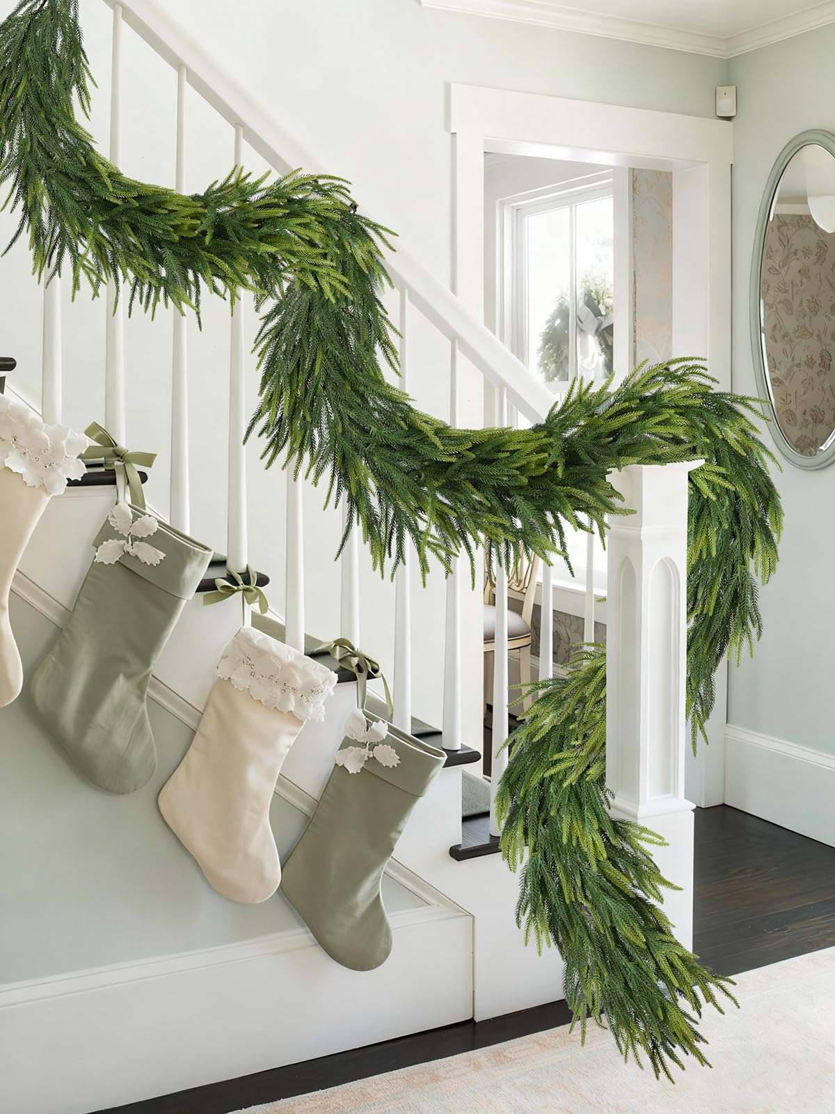 Lvydec Christmas Norfolk Pine Garlands, 6ft Real Touch Artificial Pine Garlands Greenery Faux Cedar Garland for Mantle, Holiday Indoor Outdoor Fireplace Winter Decor