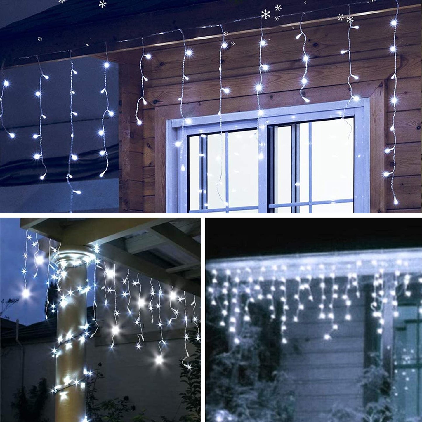 GTSYDING LED Icicle Lights, 13FT 96 LEDs 8 Modes Window Curtain Extendable Fairy Christmas Ceiling Dangling Hanging Twinkle Memory Lights for Party Home Decorations Outdoor Indoor (Cool White, 4M)
