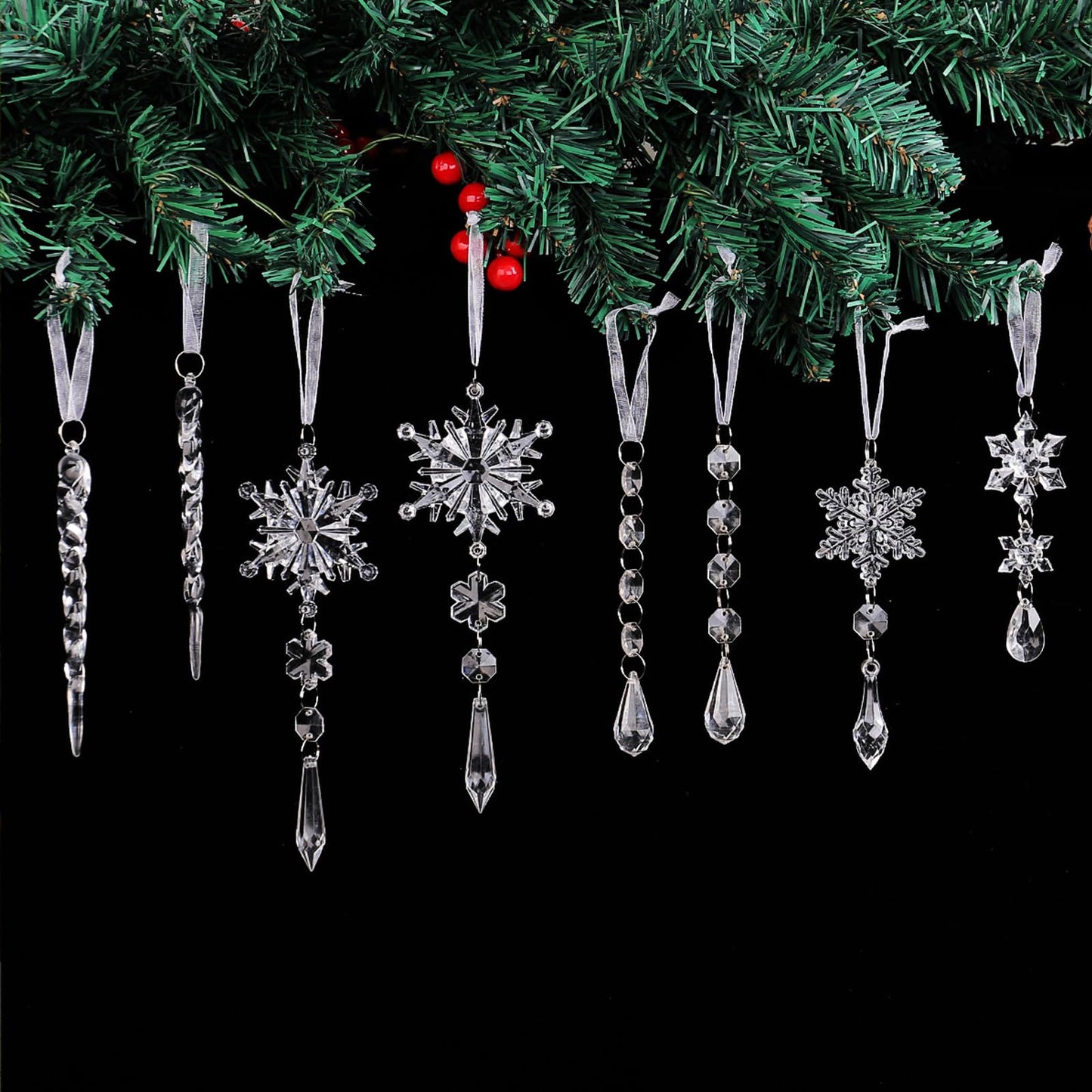 Christmas Tree Decoration Snowflake Icicle Drop Hanging Ornaments Crystal Ornaments Xmas Pendant 18pcs Winter Holiday Frozen Party Decorations Acrylic Christmas Supplies