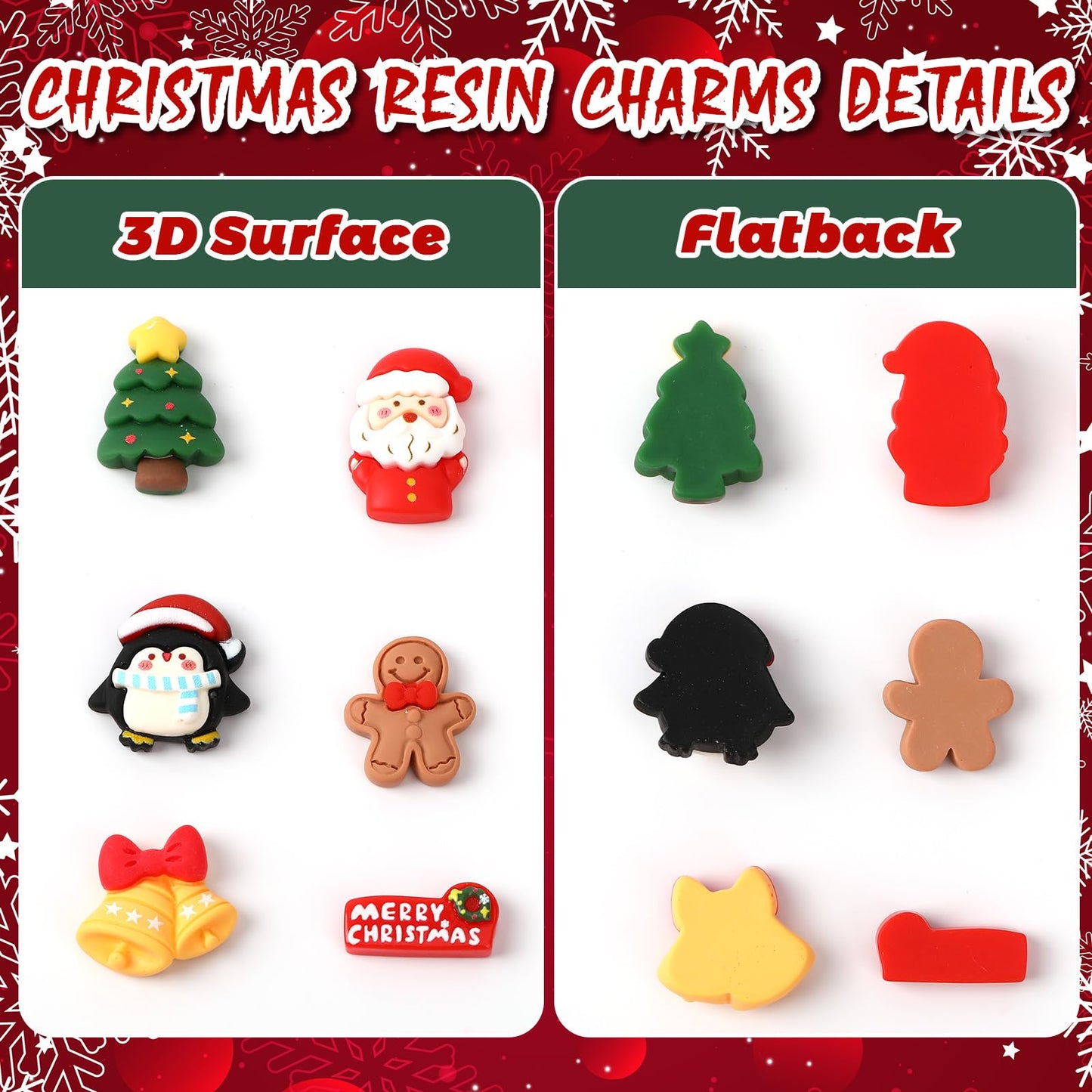 DTOFOOT 60 Pcs Mini Christmas Resin Charms，60 Styles Miniature Ornaments Flatback Resin Charms Beads for Scrapbook Phone Cases Hair Clips DIY Christmas Craft Supplies