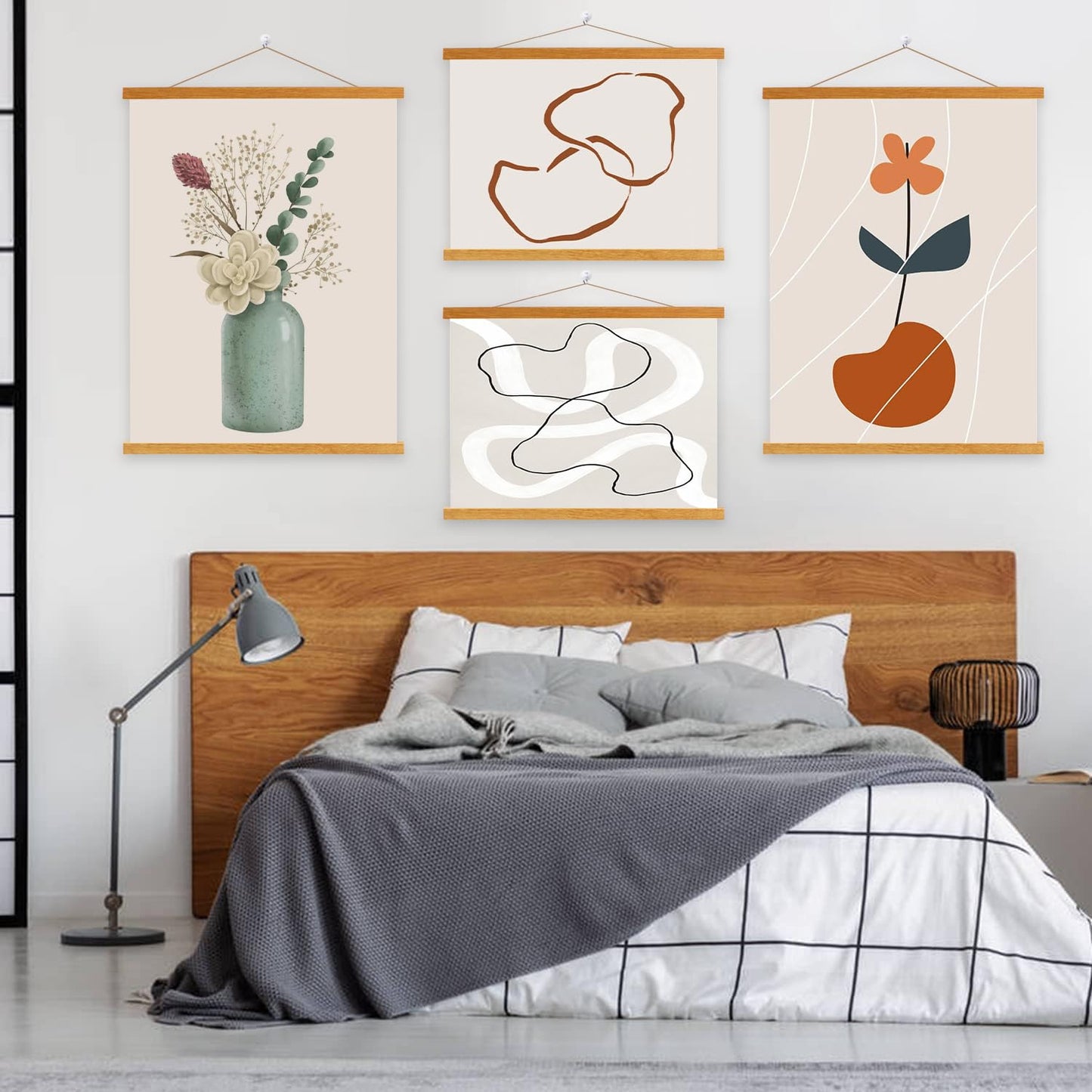 Benjia 4 Pack 8x10 8x12 8x18 Poster Frame, Magnetic Light Wood Frame Hanger for Photo Picutre Canvas Artwork Art Print Wall Hanging (4 Packs, 8", Teak Color)