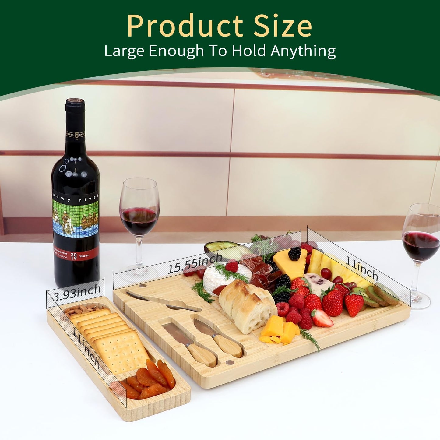 Premium Bamboo Cheese and Charcuterie Board Set - Large Wooden Serving Tray with Hidden Knife Storage, Cheese Knives & Forks - Perfect for Cheese, Meats, Fruits - Ideal Gift for Parties & Holidays