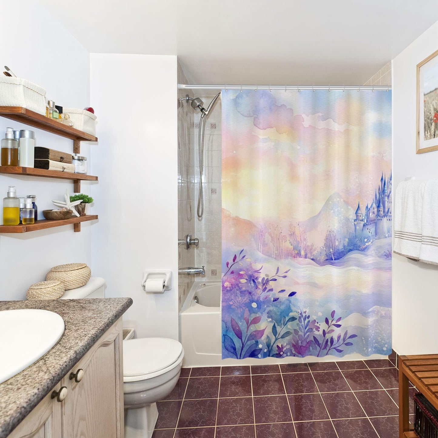 Funnytree Dreamy Snow Castle Shower Curtain 72"x72" - Waterproof Fabric Bathroom Decor for Kids Boys Girls Men Women, Easy Care Washable (Hooks Not Included)