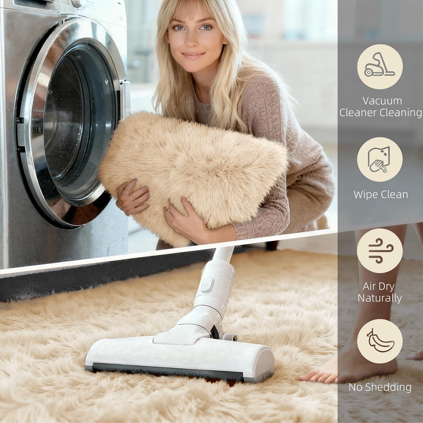 SWGRT 2x3 Solid Fluffy Camel Area Rug – Washable, Durable,Small Bedroom Rug, Non-Slip High Pile Shag Rugs for Living Room, Bedroom, Bedside, Dorms, Nursery Rooms, Kids Room, Soft Indoor Floor Carpet