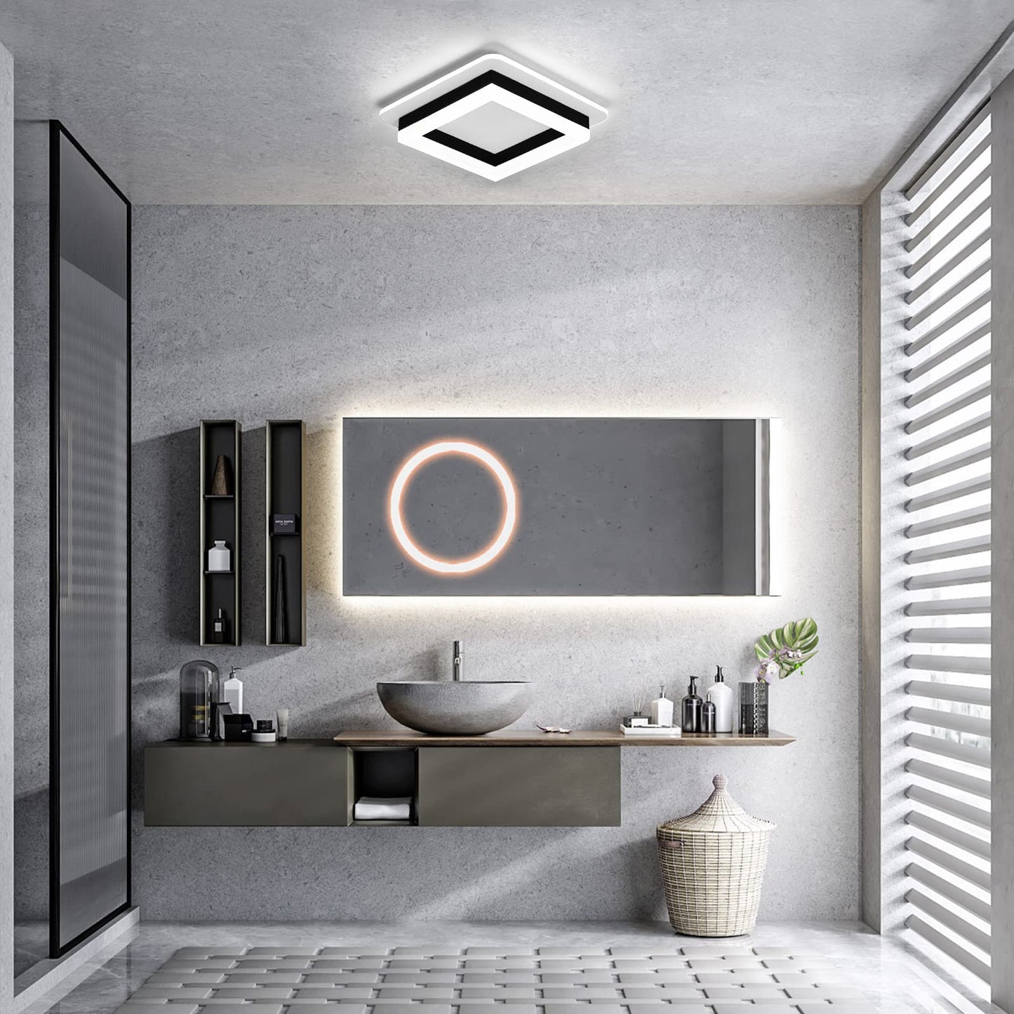 Square Modern Led Ceiling Light Fixture, 24W Black Flush Mount Hallway Ceiling Light Small Close to Ceiling Lamp for Living Room Bedroom Kitchen Balcony Cloakroom (Cool White, 6000K)