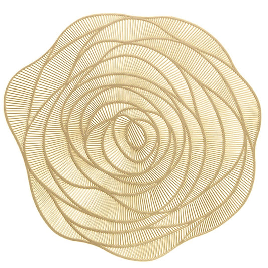 Round Gold Placemats Set of 4 Rose Flower Pressed Vinyl Place Mats Elegant Tablemats Kitchen Table Setting for Wedding Holiday Dining Table Decorative