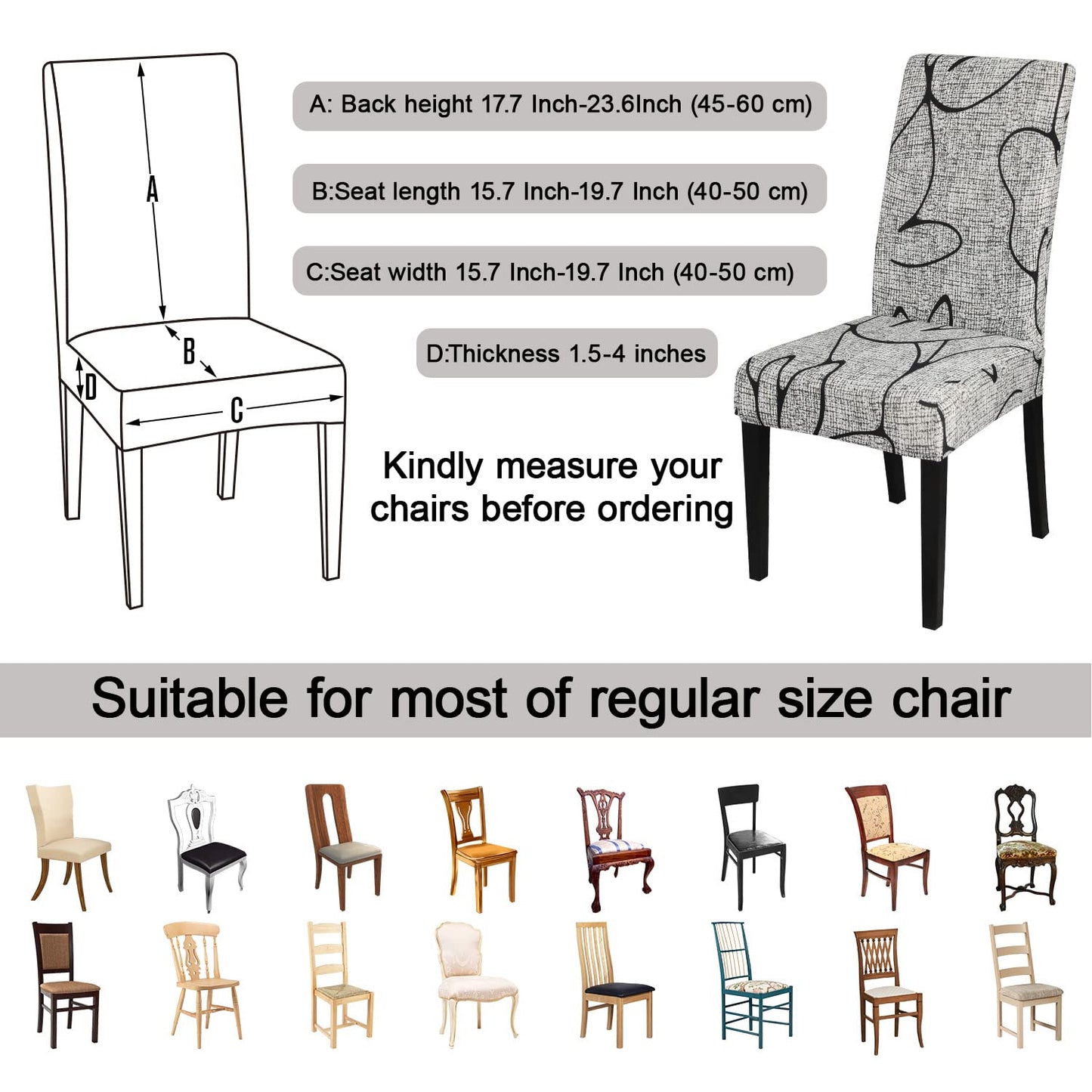 JQinHome Pattern Chair Covers for Dining Room Set of 4, High Stretch Removable Washable Parsons Chair Slipcover for Home Party Hotel Wedding Ceremony (4PCS, Lotus Gray)
