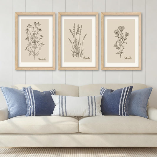 YWJKWLGS Vintage Botanical Wall Art 11x16 Inch Set of 3 Wooded Framed Minimalist Rustic Wildflower Pictures Floral Sign Bedroom Wall Hanging Decor (Wood)