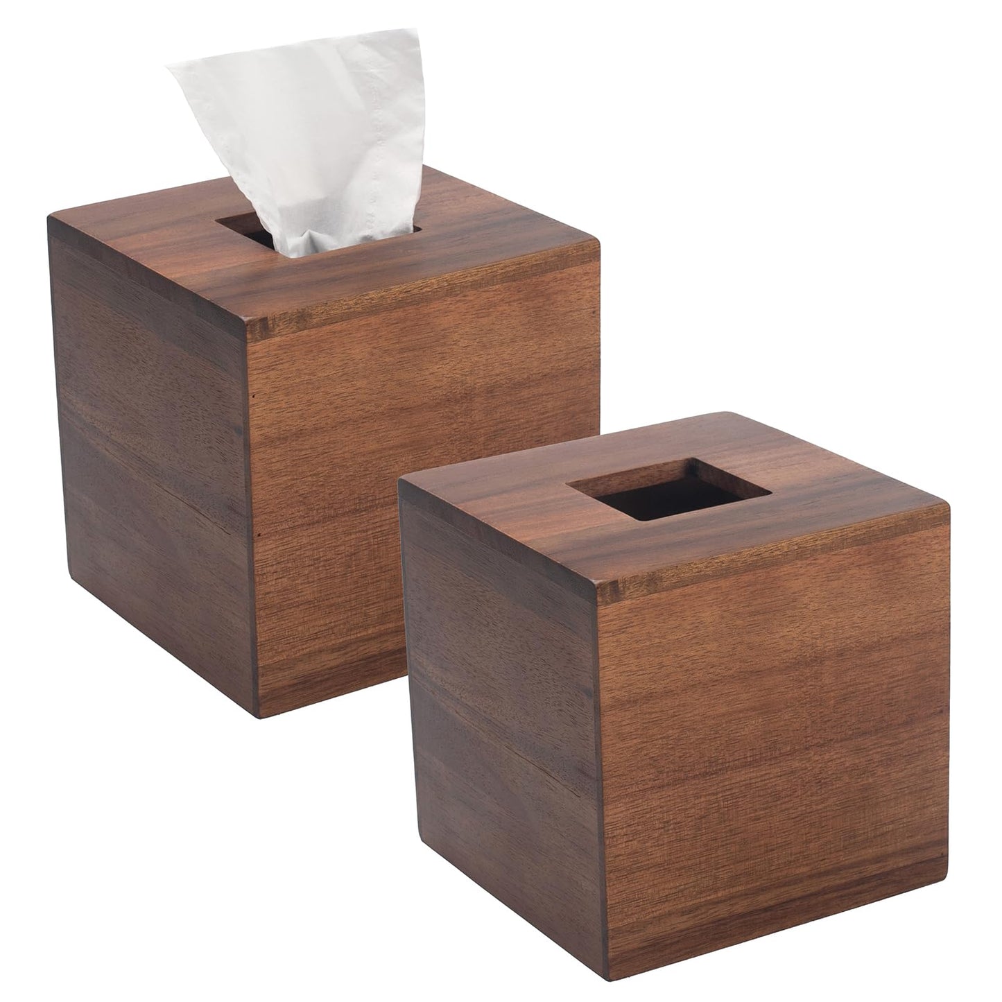 Tissue Box Cover, Square Tissue Box Holder, Acacia Wood Facial Paper Holder for Bathroom, Bedroom, Dinner Table, Office (2 Pack, 5.7 x 5.7 x 5.7 inch)