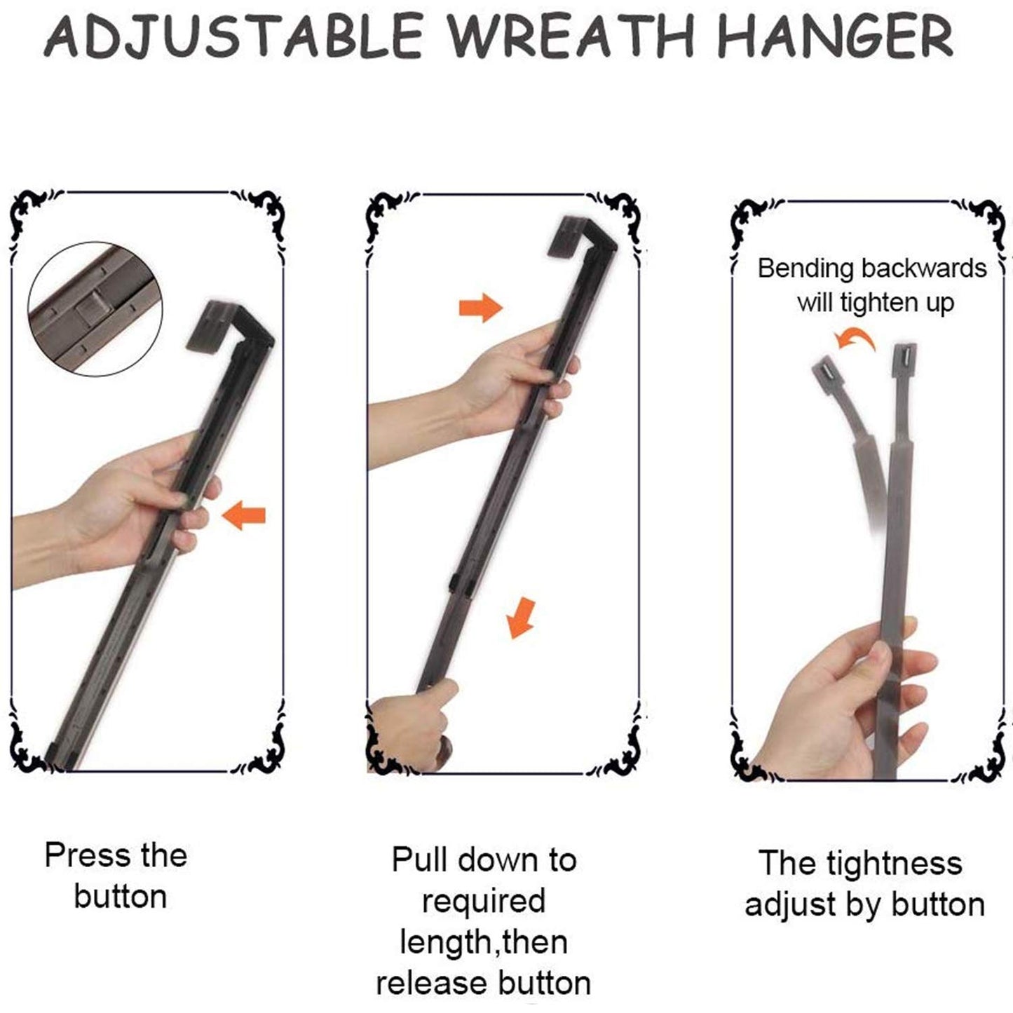 Myfolrena Wreath Hanger Adjustable Door Hanger Wreath Hanger for Front Door 15 to 24inch,Wreath Hook, Hold Up 20lb (Black,1 Pack)