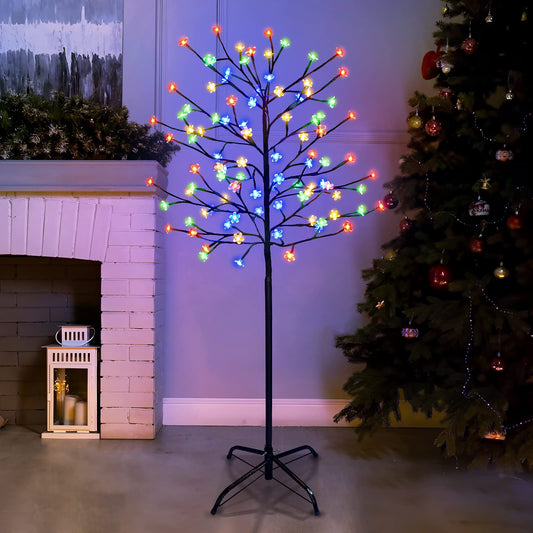 5FT Cherry Blossom Tree, 104 LED Multicolor Lighted Artificial Tree for Decoration Inside and Outside, Home, Garden, Wedding, Birthday, Christmas Holiday, Party
