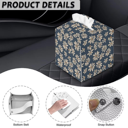 Jnoscergon Decorative Tissue Box Cover Daisy Printed Tissue Box Holder Waterproof Stain-Resistant Furniture Decor