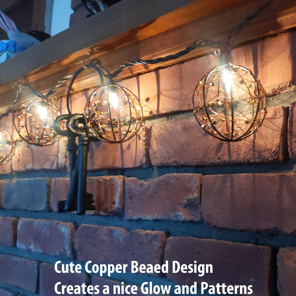 Outdoor Decorative Patio String Lights, Beaded Copper Wire Ball Style Lantern Lights, Connectable Weather-Resistant Indoor Outdoor Novelty Whimsical Light for Home Pergola Bedroom Porch Party Backyard