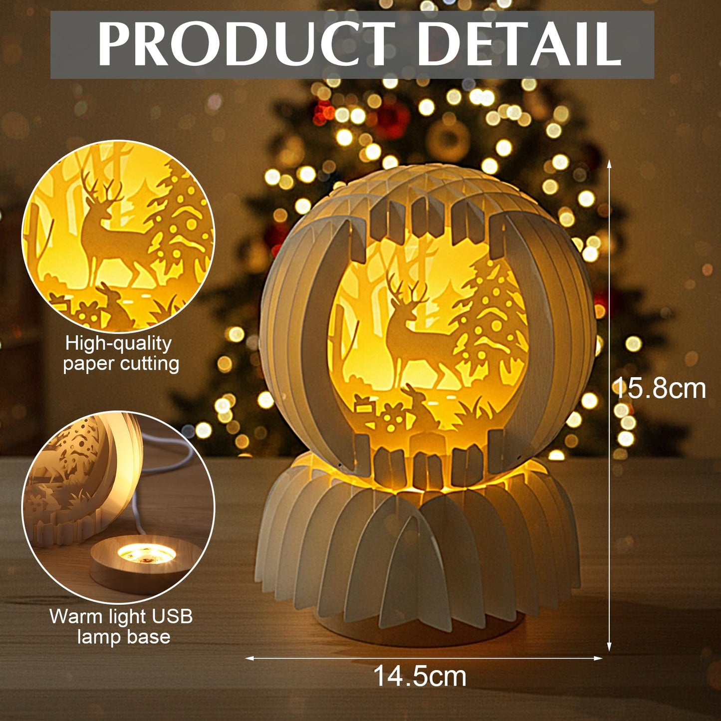Glooglitter Lighted Christmas Scene Tabletop Decor, Light up Winter Forest with Deer Christmas Tabletop Decoration with LED for Mantel, Indoor, New Year, Gifts for Mom, Sister, Teacher, Family