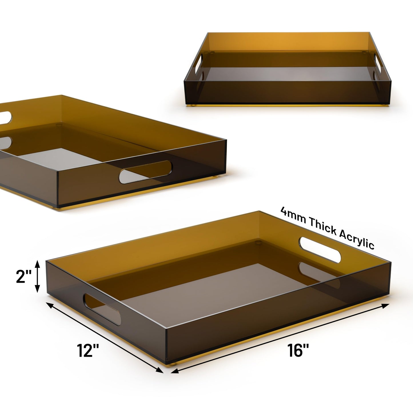 ATZYmolin 16"x12" Large Acrylic Serving Tray Decorative Ottoman Coffee Table Vanity Tray Tea Fruit Platter Snack Appetizer Dessert Drink with Handles for Bar Kitchen Party, Amber