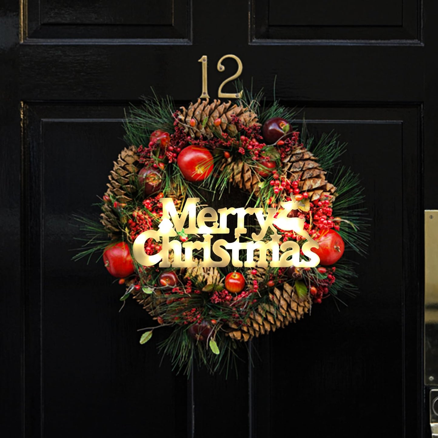 DERAYEE Merry Christmas Sign LED Hanging Ornament Light Christmas Glowing Letter Sign for Xmas Tree Wall Door Fireplace Indoor Outdoor