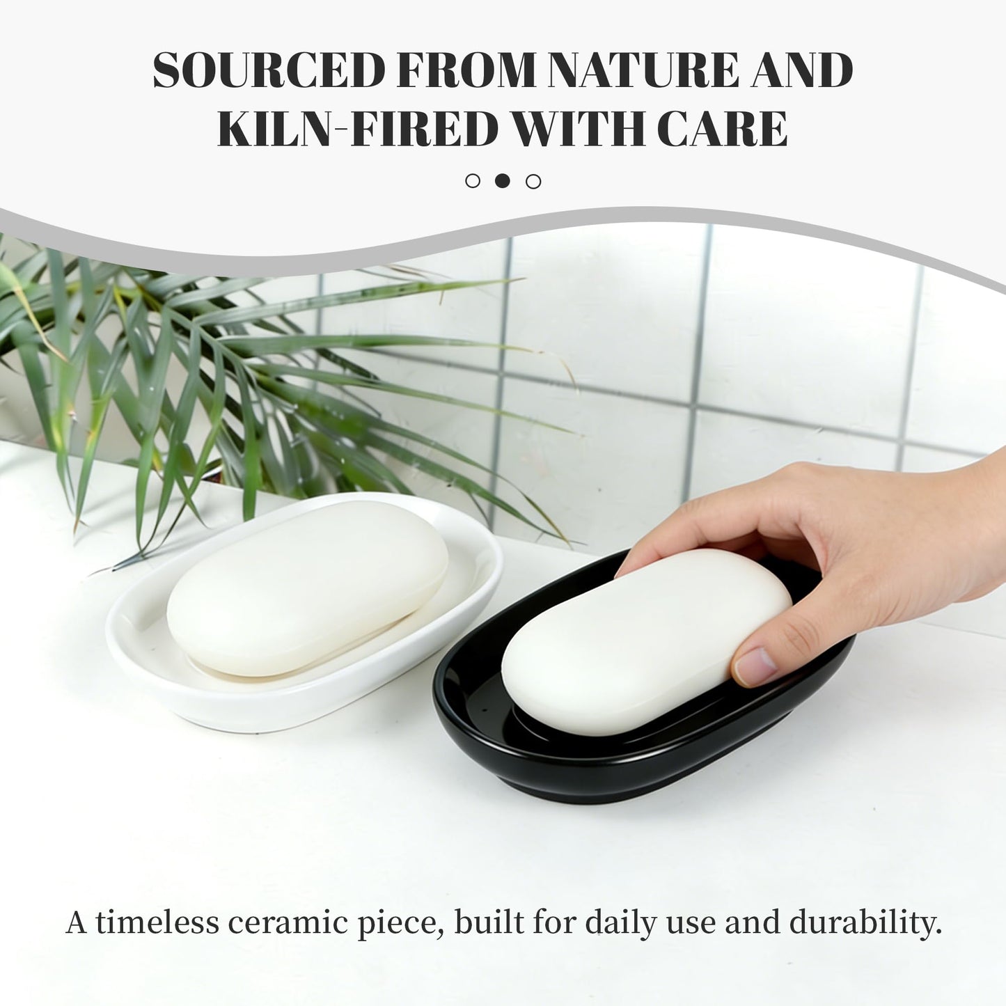 Cbrytacs Ceramic Soap Dish,with Raised Center to Keep Soap Dry - A Quick-Drying Soap Tray for Bathroom, Shower & Kitchen Sink, Decorative Organizer for Jewelry, Sponges, Keys (Black)