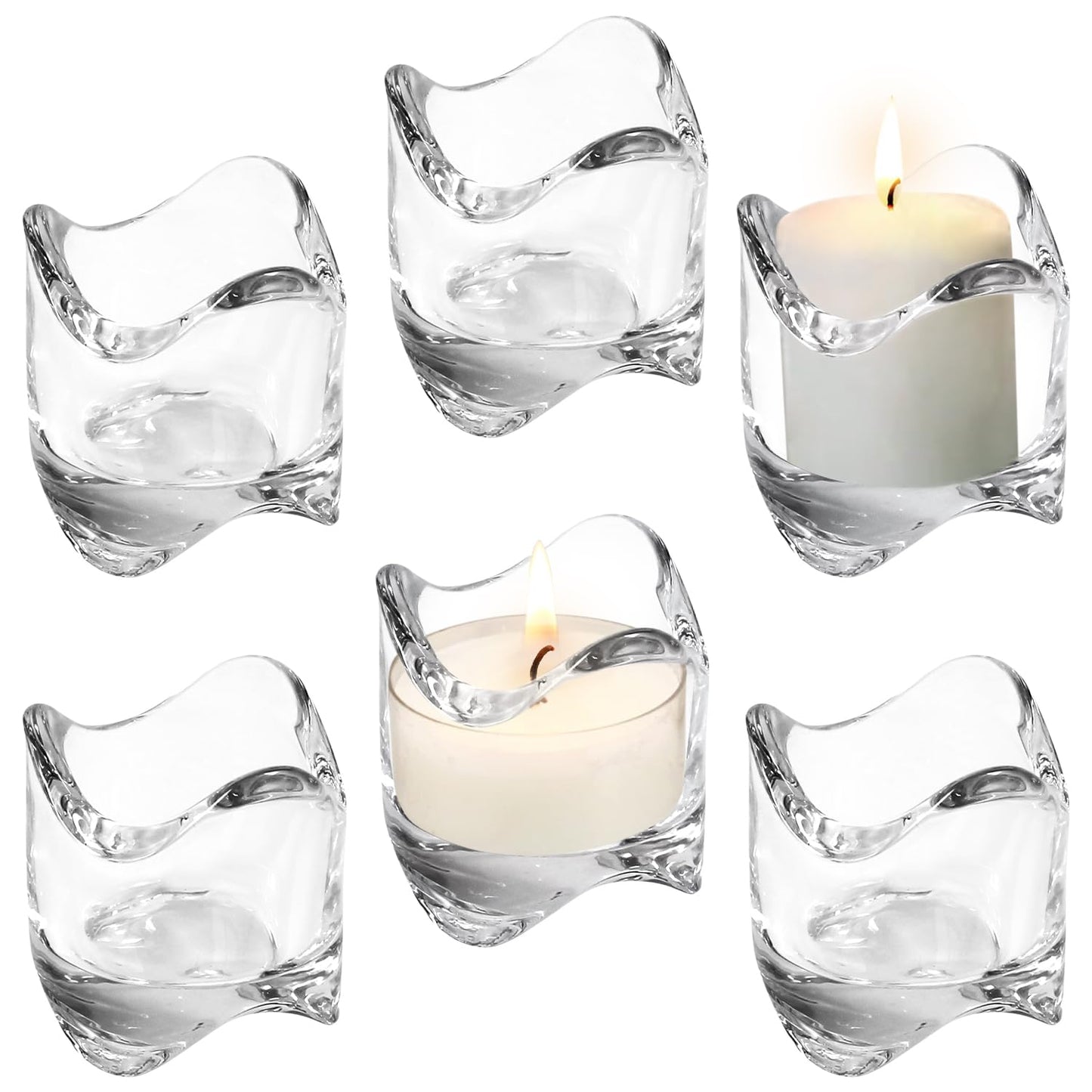 Royal Imports Tea Lights Votive Candles Holders (Set of 6), 2 in. Glass Candle Cups, Wedding Table Centerpiece, Home Decor, Party, Dinner & More